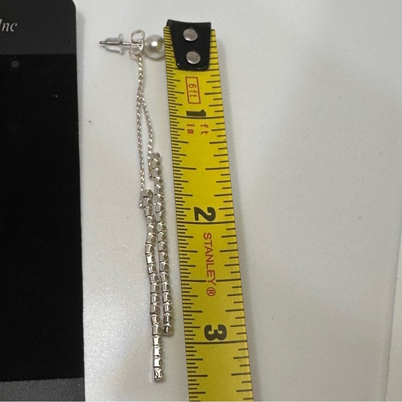 Silver Crystal Pearl Tassel Drop Earrings Long Rhinestone Bridal Prom - Picture 11 of 13